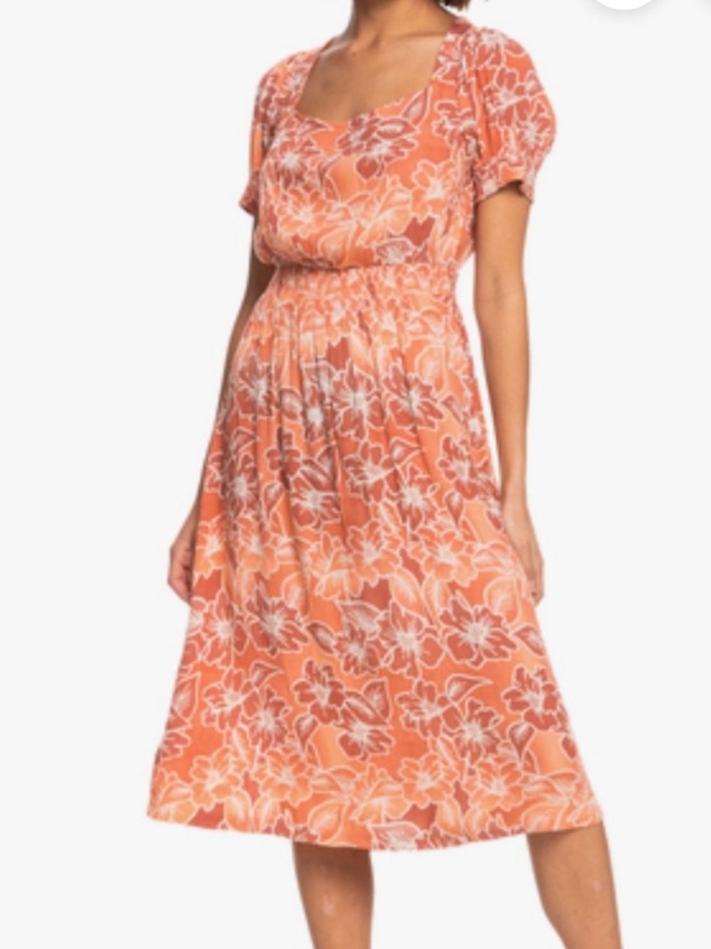 NWT Roxy Coral Floral Elastic-Waist Midi Dress 🌴